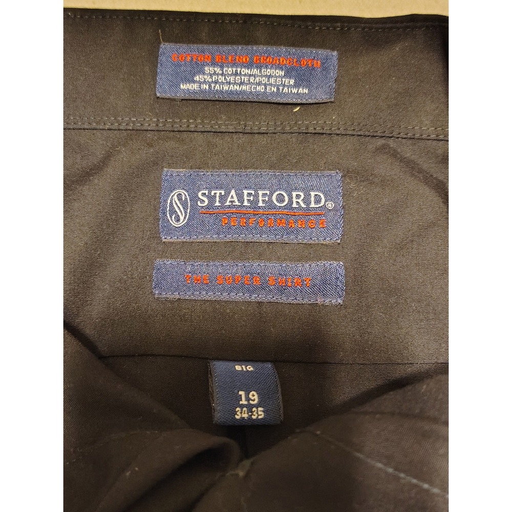 Stafford Performance Men Black Dress Shirt Big 19 34-35 The Super Shirt Cotton S - Picture 4 of 9
